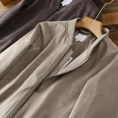 Men's Suede Autumn Solid Color Casual Baseball Collar Jacket Jacket