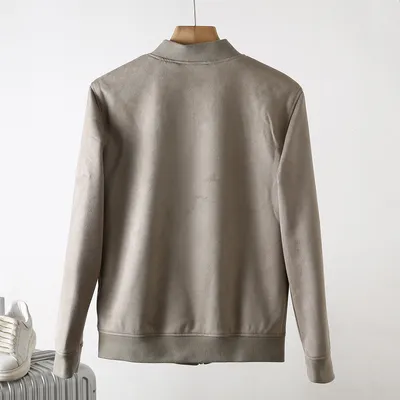 Men's Suede Autumn Solid Color Casual Baseball Collar Jacket Jacket