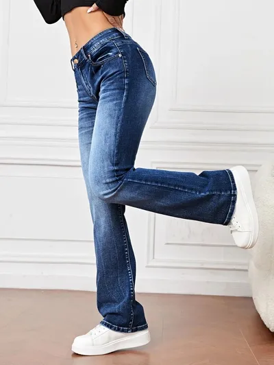 Denim High Waist Loose And Slimming Bootcut Trousers