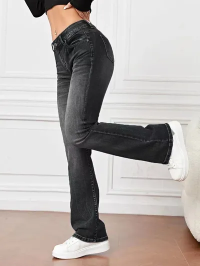 Denim High Waist Loose And Slimming Bootcut Trousers