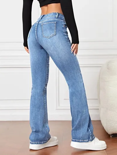 Denim High Waist Loose And Slimming Bootcut Trousers