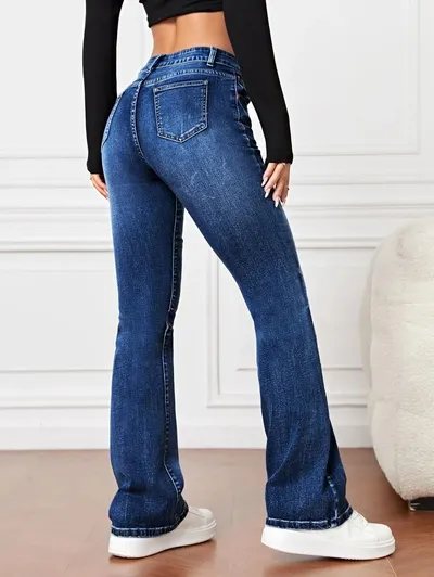 Denim High Waist Loose And Slimming Bootcut Trousers