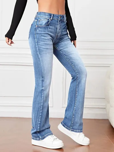 Denim High Waist Loose And Slimming Bootcut Trousers