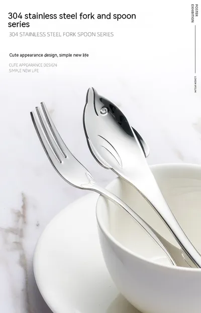 Creative Cute Dolphin 304 Stainless Steel Coffee Knife And Fork Suit