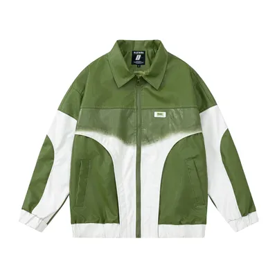 Gradient Baseball Uniform Avocado Green College Style Retro Couple Coat