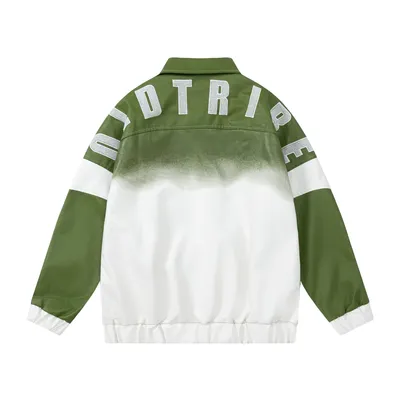 Gradient Baseball Uniform Avocado Green College Style Retro Couple Coat