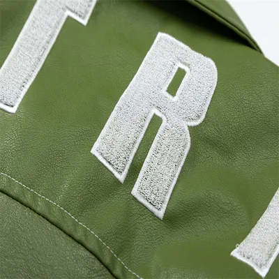 Gradient Baseball Uniform Avocado Green College Style Retro Couple Coat