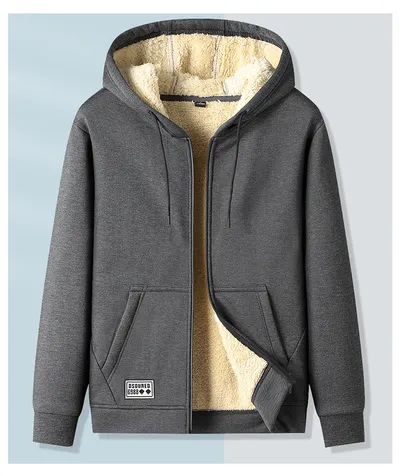 Middle-aged Loose Zip Hooded Casual Sports Jacket Lambswool
