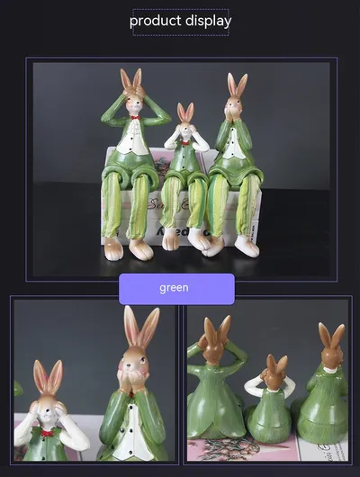 Creative Cute Three Rabbit Hanging Feet Doll Resin Crafts Home Decoration Ornaments