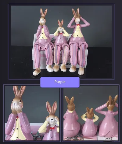 Creative Cute Three Rabbit Hanging Feet Doll Resin Crafts Home Decoration Ornaments