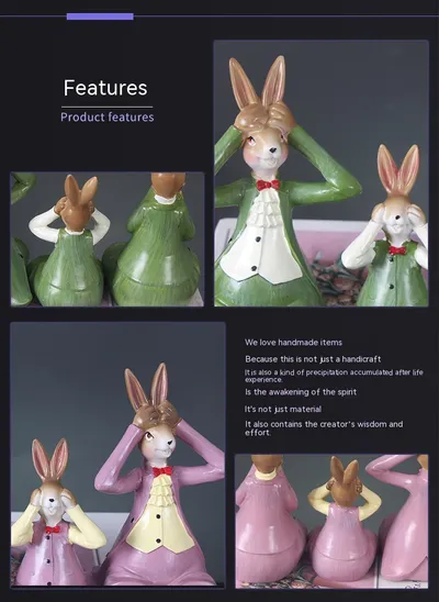 Creative Cute Three Rabbit Hanging Feet Doll Resin Crafts Home Decoration Ornaments