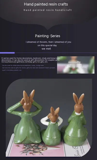 Creative Cute Three Rabbit Hanging Feet Doll Resin Crafts Home Decoration Ornaments