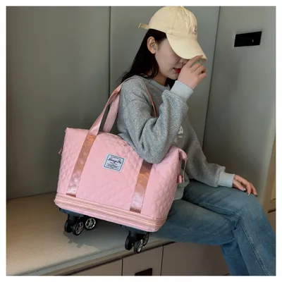Universal Wheel Rhombus Travel Bag Lightweight Dry Wet Separation Large Capacity Fitness Yoga Bag