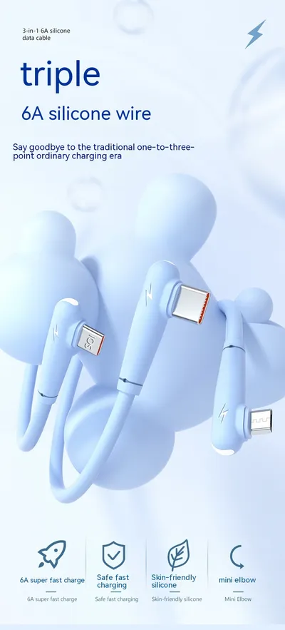 6A Super Fast Charge One-to-three Elbow Data Cable
