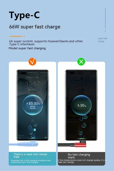 6A Super Fast Charge One-to-three Elbow Data Cable