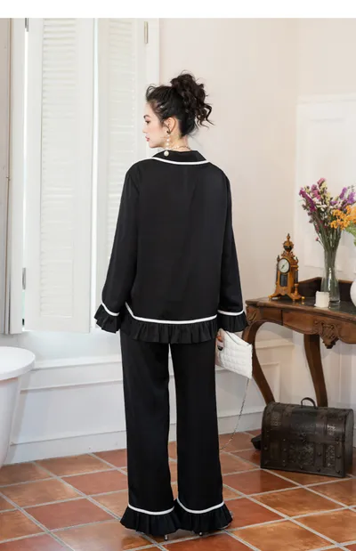 Women's Fashion Graceful Bow Contrast-color Ruffled Home Wear Pajama Pants