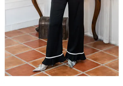 Women's Fashion Graceful Bow Contrast-color Ruffled Home Wear Pajama Pants