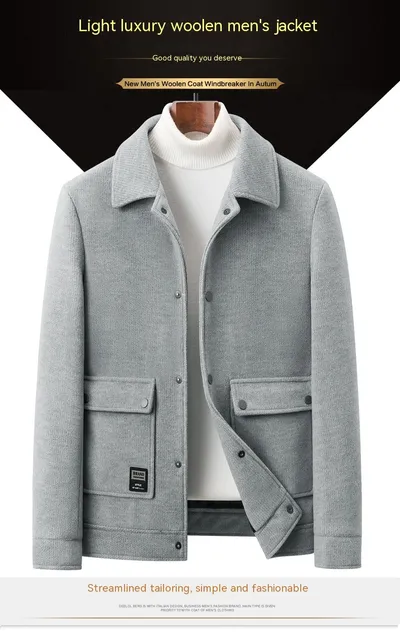 Men's Casual Autumn Lapel Woolen Jacket