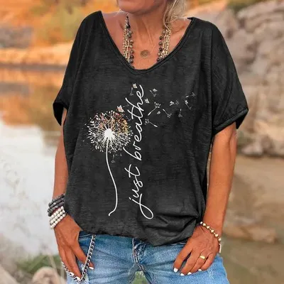 Loose Fashion V-neck Cartoon Digital Printed T-shirt