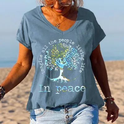 Loose Fashion V-neck Cartoon Digital Printed T-shirt