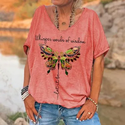 Loose Fashion V-neck Cartoon Digital Printed T-shirt