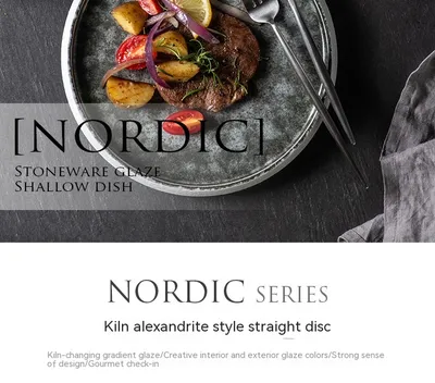 Ceramic Western Cuisine Plate Nordic Style Steak Plate Italian Pasta Dish Household Dinner Plate Restaurant Dessert Flat Ware