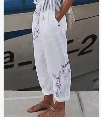 Elegant Cotton And Linen Floral Print Casual Jumpsuit
