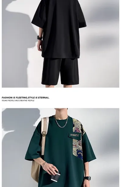 Two-piece Loose Casual Plus Size Short-sleeved Cropped Pants