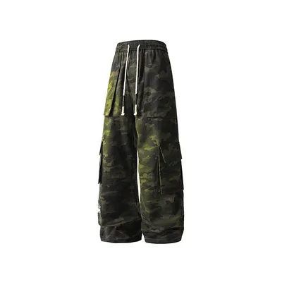Retro Jungle Camouflage Workwear Wide Leg Pants