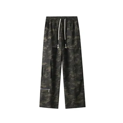 Retro Jungle Camouflage Workwear Wide Leg Pants
