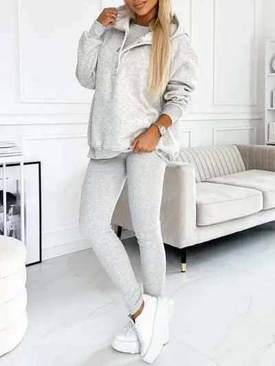 3pcs Women's Sports Suit Loose Hooded Pockets Sweatshirt And Vest And Slim Trousers