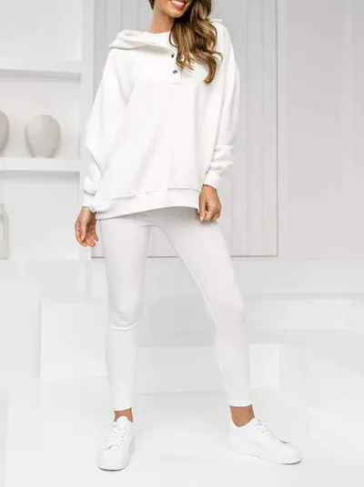 3pcs Women's Sports Suit Loose Hooded Pockets Sweatshirt And Vest And Slim Trousers