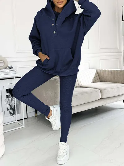 3pcs Women's Sports Suit Loose Hooded Pockets Sweatshirt And Vest And Slim Trousers
