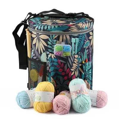 Wool Storage DIY Woven Buggy One Shoulder Printing Bucket Bag Luggage Round Bag