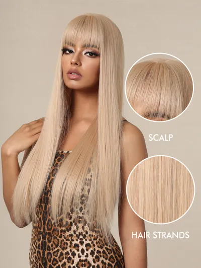 Wig Women's Long Hair Long Straight Hair Natural Highlight