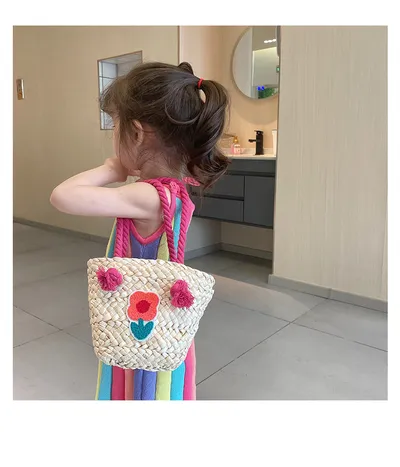 Children's Straw Handmade Knitted Messenger Bag