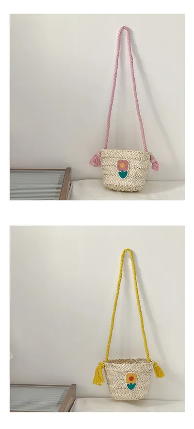 Children's Straw Handmade Knitted Messenger Bag