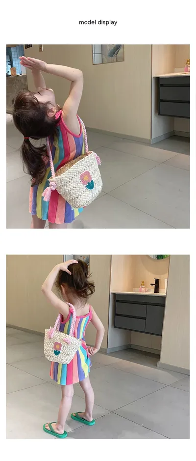 Children's Straw Handmade Knitted Messenger Bag