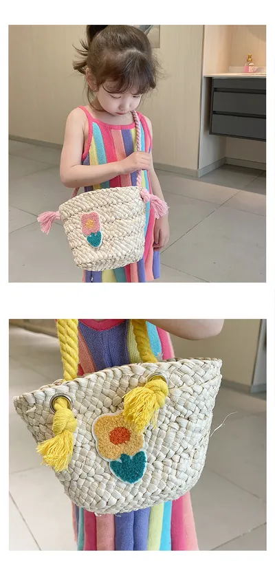 Children's Straw Handmade Knitted Messenger Bag