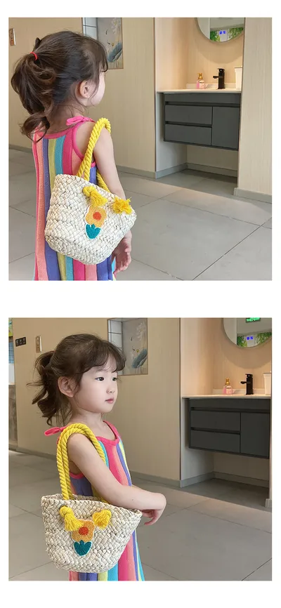 Children's Straw Handmade Knitted Messenger Bag