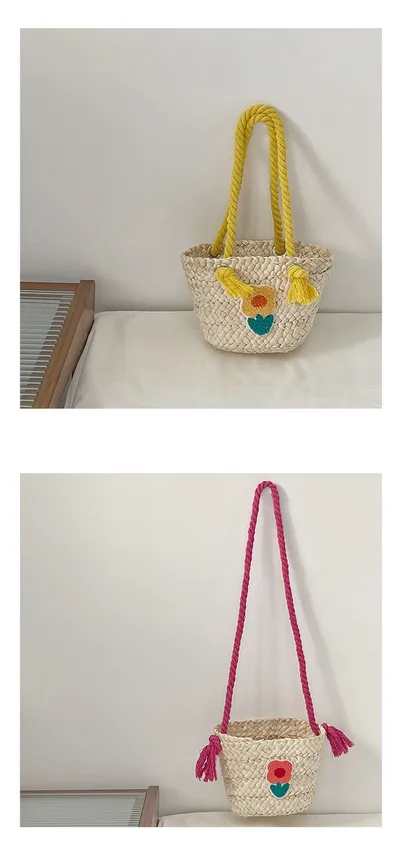 Children's Straw Handmade Knitted Messenger Bag