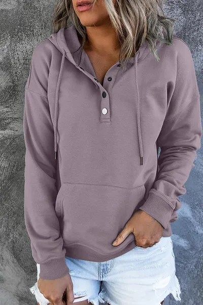 Long-sleeved Hooded Sweatshirt With Pockets Fashion Casual Button Drawstring Design Hoodie Top Spring And Autumn Sports Clothing For Women