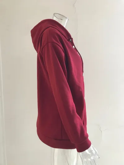 Long-sleeved Hooded Sweatshirt With Pockets Fashion Casual Button Drawstring Design Hoodie Top Spring And Autumn Sports Clothing For Women