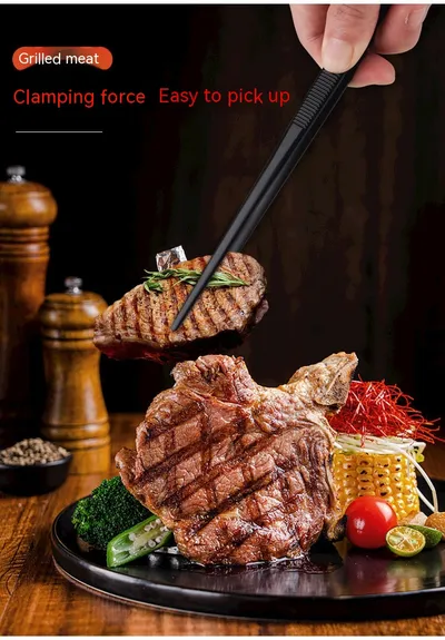 Stainless Steel Barbecue Tongs Outdoor Retro Long-handle Clip Fried Steak Anti-scald Restaurant Kitchen Plate Holder