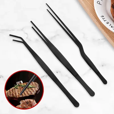 Stainless Steel Barbecue Tongs Outdoor Retro Long-handle Clip Fried Steak Anti-scald Restaurant Kitchen Plate Holder