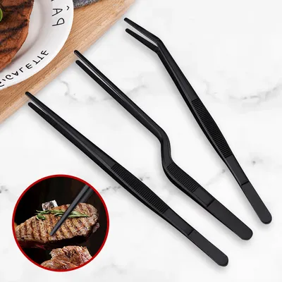 Stainless Steel Barbecue Tongs Outdoor Retro Long-handle Clip Fried Steak Anti-scald Restaurant Kitchen Plate Holder