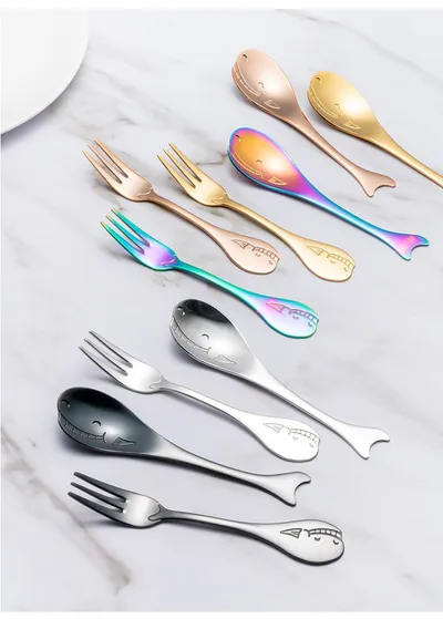 Creative Cute Dolphin 304 Stainless Steel Coffee Knife And Fork Suit