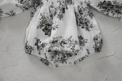 Spring Baby Retro Big Flower Smocking Lantern Long Sleeve Onesie
