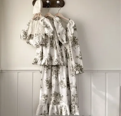 Spring Baby Retro Big Flower Smocking Lantern Long Sleeve Onesie