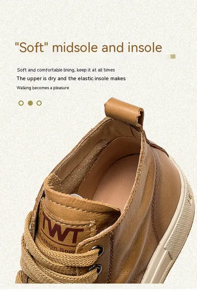 High-top Casual Sneakers First Layer Cowhide Toe Box Women's Shoes Vintage